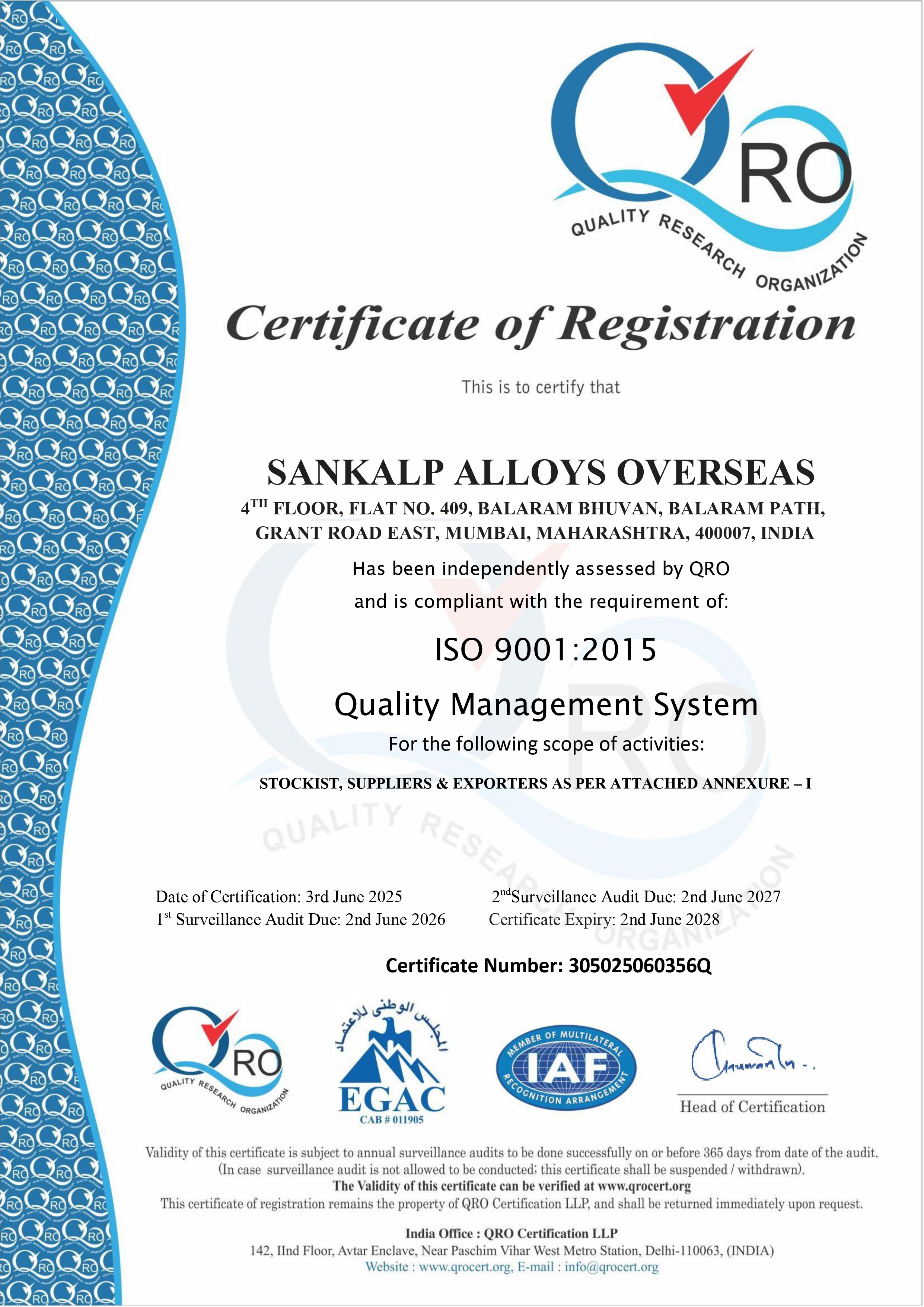 ISO 9001 Certificate Page 1